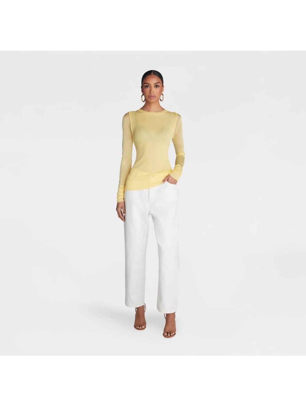 Target Women's Light Yellow Ribbed Long-Sleeve Top